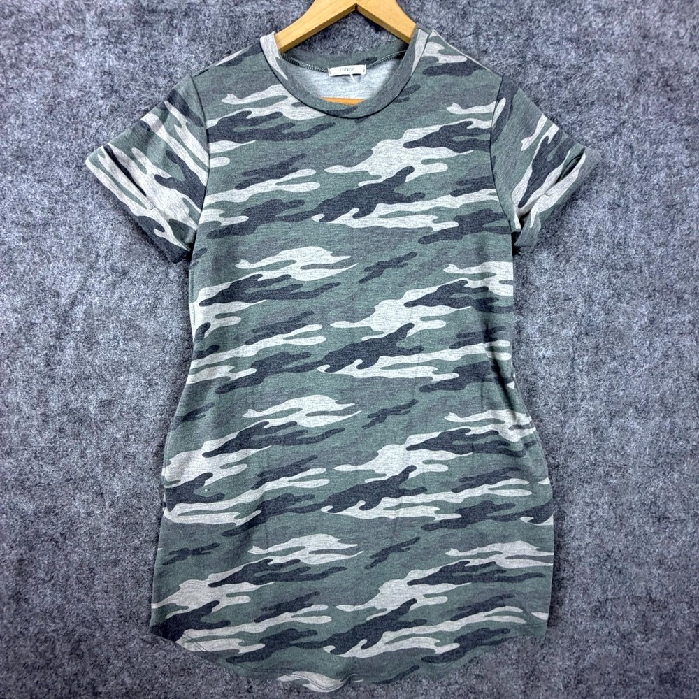 Cherish T Shirt Dress Womens M/L Green Camo Pockets Short Sleeve Crewneck Knit
